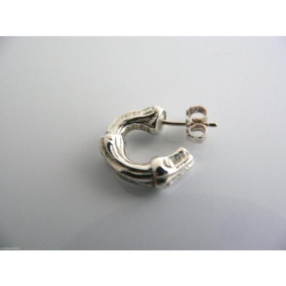 Tiffany And Co Sterling Bamboo Design Earrings - Picture 2 of 5